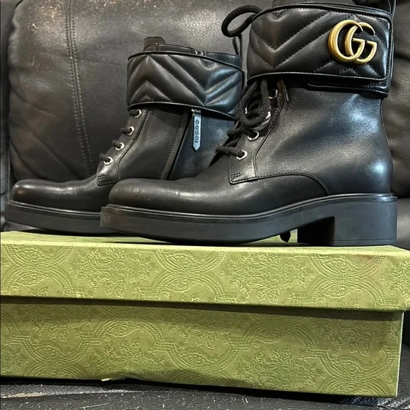 Gucci Double G Logo Combat Boots - Picture 2 of 5
